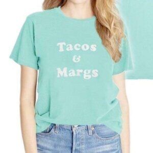 NEW NWT WILDFOX Happy Hour Tee Aqua Blue Green Tacos Margs Graphic Short Sleeve